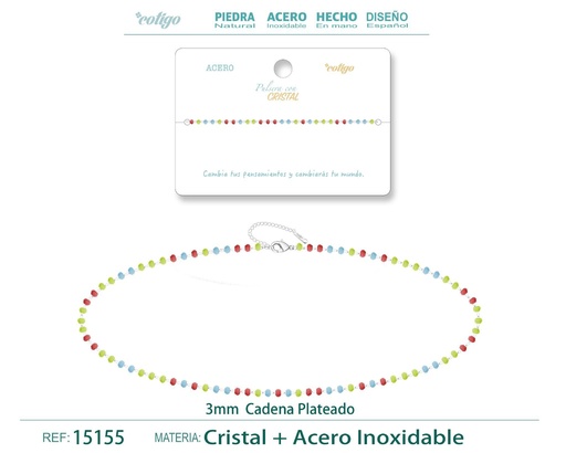 [15155] Pulsera de acero plateado con bola de cristal - Accesorios de joyería