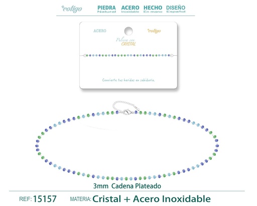 [15157] Pulsera de acero plateado con bola de cristal - Accesorios de joyería