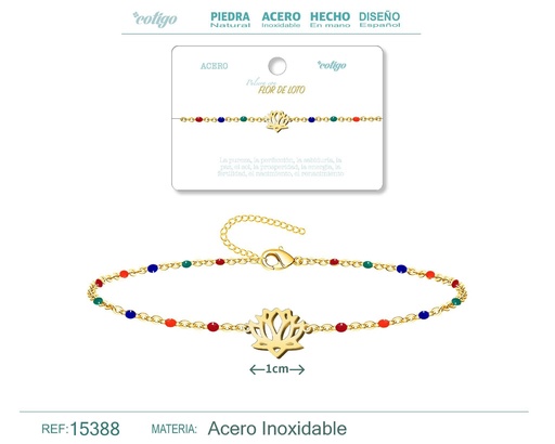 [15388] Pulsera de acero multicolor con flor de loto - Accesorios de joyería