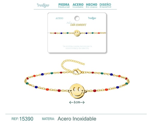 [15390] Pulsera de acero multicolor con cara sonriente - Accesorios de joyería