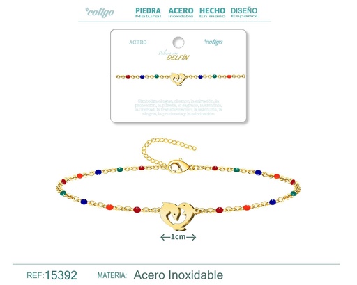 [15392] Pulsera de acero multicolor con delfín - Accesorios de joyería