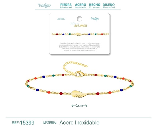 [15399] Pulsera de acero multicolor con ala de ángel - Accesorios de joyería