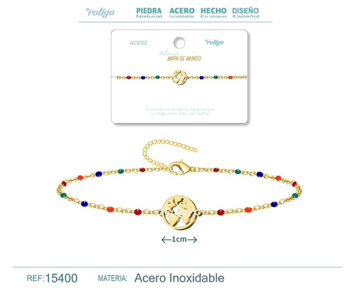 [15400] Pulsera de acero multicolor con mapa mundial - Accesorios de joyería