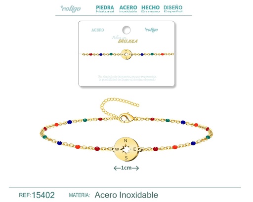 [15402] Pulsera de acero multicolor con brújula - Accesorios de joyería