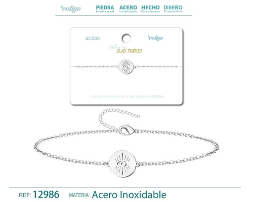 [12986] Pulsera Ojo Turco de Acero Plateado - Accesorios de joyería y pulseras