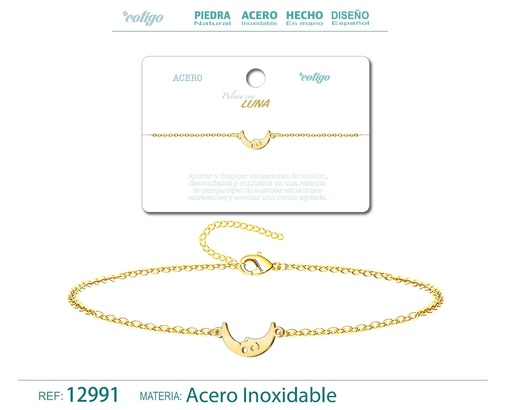 [12991] Pulsera Luna de Acero Dorado - Accesorios de joyería y pulseras