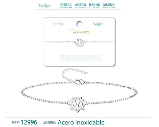[12996] Pulsera Flor de Loto de Acero Plateado - Accesorios de joyería y pulseras