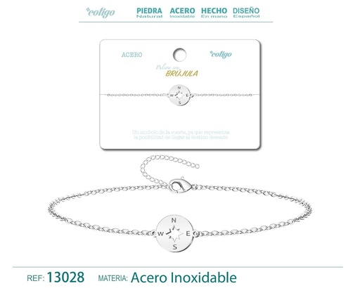 [13028] Pulsera Brújula de Acero Plateado - Accesorios de joyería y pulseras