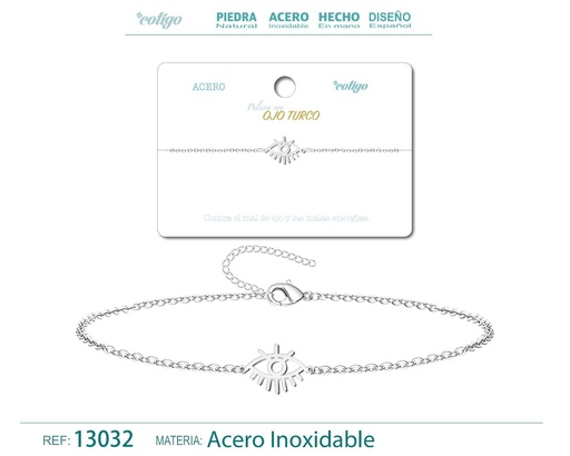 [13032] Pulsera Ojo Turco de Acero Plateado - Accesorios de joyería y pulseras
