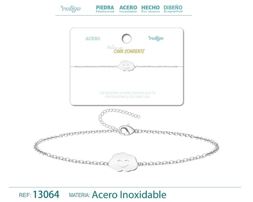 [13064] Pulsera Cara Sonriente de Acero Plateado - Accesorios de joyería y pulseras