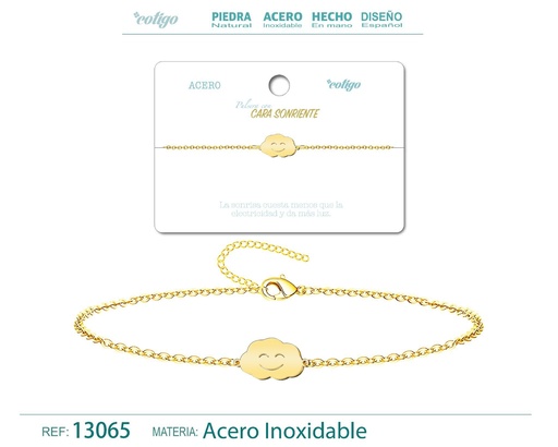 [13065] Pulsera Cara Sonriente de Acero Dorado - Accesorios de joyería y pulseras