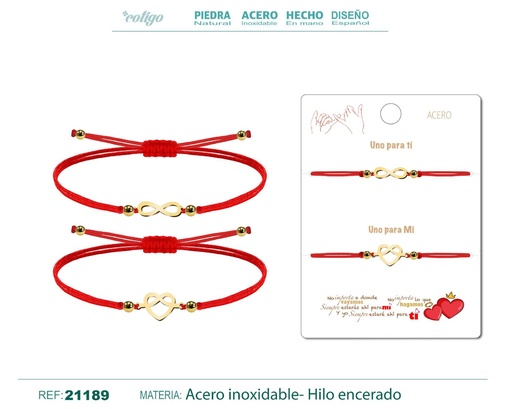[21189] Pulsera Corazón-Infinito Dorada con Hilo Rojo - Pulsera de Amistad