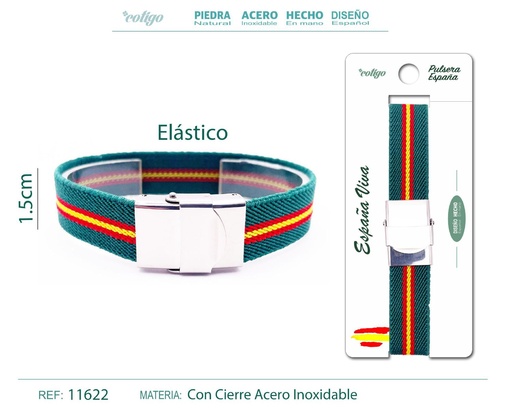 [11622] Pulsera España Elástica Verde con Cierre en Acero - Pulsera de Bandera