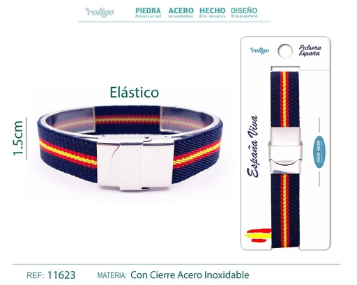 [11623] Pulsera España Elástica Azul con Cierre en Acero - Pulsera de Bandera