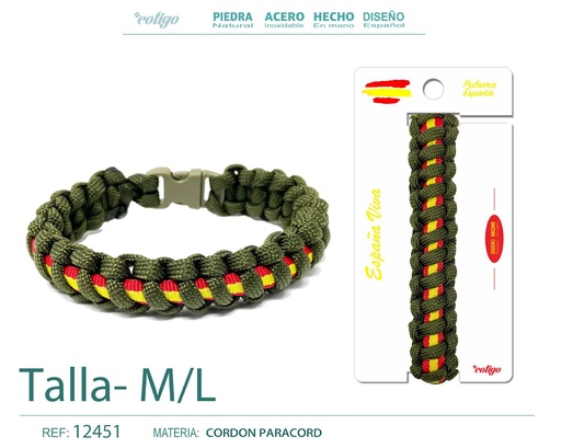 [12451] Pulsera Paracord Trenzado Talla M/L - Pulsera de Bandera