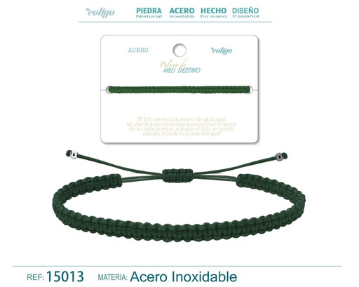 [15013] Pulsera de hilo destino en color verde oscuro - Joyería que refleja lo natural