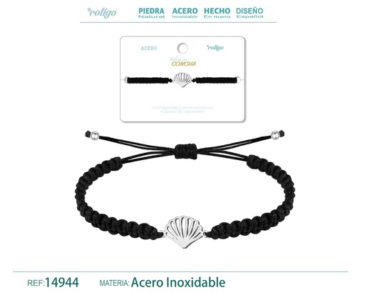 [14944] Pulsera de hilo destino con concha de acero plateado - Accesorios y joyería