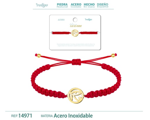 [14971] Pulsera de hilo destino con ojo de Horus acero dorado - Accesorios que traen fortuna