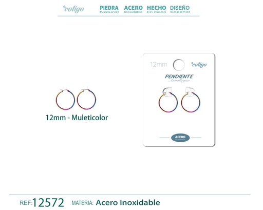 [12572] Pendiente aro de acero - 12mm multicolor - Joyería de acero inoxidable