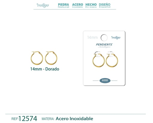 [12574] Pendiente aro de acero dorado de 14 mm - Joyería de acero