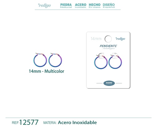 [12577] Pendiente aro de acero - 14mm multicolor - Joyería de acero inoxidable