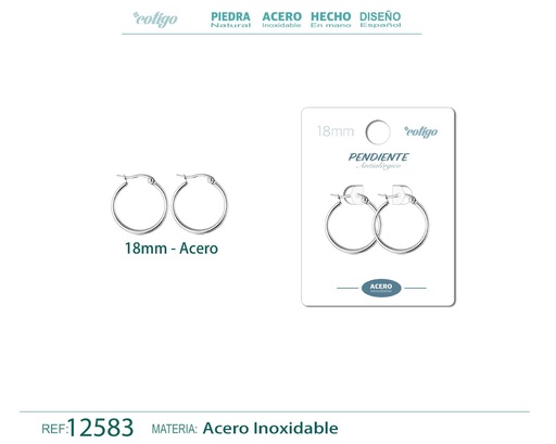 [12583] Pendiente aro de acero - 18mm color acero - Joyería de acero inoxidable