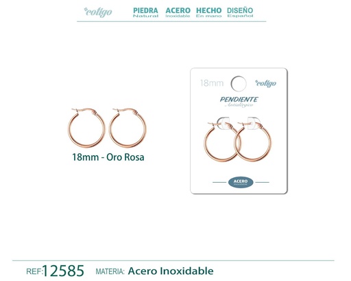 [12585] Pendiente aro de acero - 18mm color rosa - Joyería de acero inoxidable