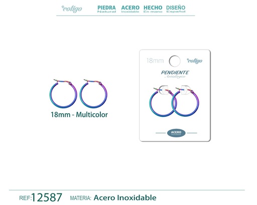 [12587] Pendiente aro de acero - 18mm multicolor - Joyería de acero inoxidable