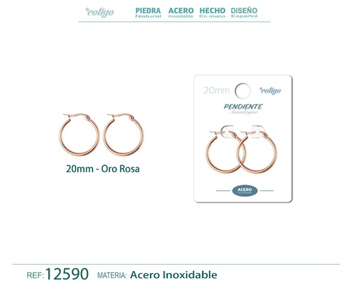 [12590] Pendiente aro de acero - 20mm color rosa - Joyería de acero inoxidable