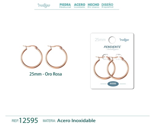 [12595] Pendiente aro de acero - 25mm color rosa - Joyería de acero inoxidable