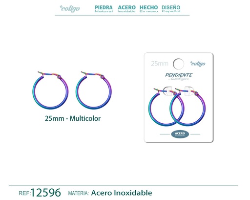 [12596] Pendiente aro de acero - 25mm multicolor - Joyería de acero inoxidable