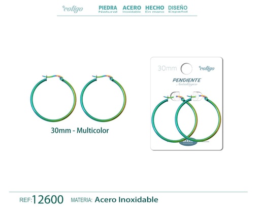 [12600] Pendiente aro de acero - 30mm multicolor - Joyería de acero inoxidable
