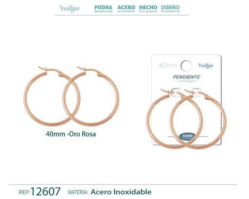 [12607] Pendiente aro de acero - 40mm color rosa - Joyería de acero inoxidable