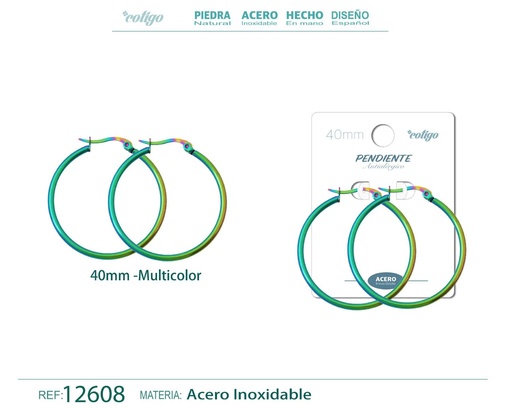 [12608] Pendiente aro de acero - 40mm multicolor - Joyería de acero inoxidable