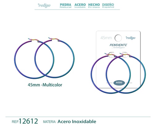 [12612] Pendiente aro de acero - 45mm multicolor - Joyería de acero inoxidable