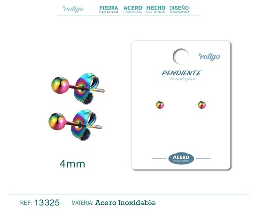 [13325] Pendiente bola 4mm acero color multicolor - Joyería de acero inoxidable