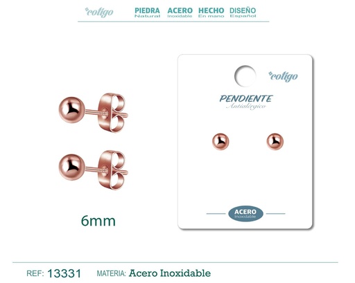 [13331] Pendiente bola 6mm acero color rosa - Joyería de acero inoxidable
