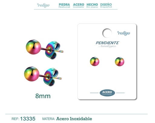 [13335] Pendiente bola 8mm acero color multicolor - Joyería de acero inoxidable