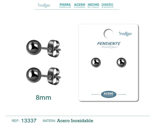 [13337] Pendiente bola 8mm acero color negro - Joyería de acero inoxidable