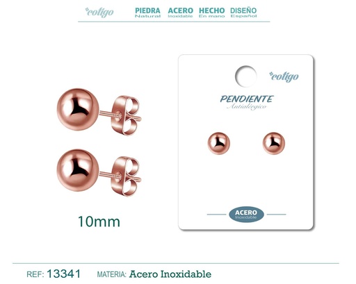 [13341] Pendiente bola 10mm acero color rosa - Joyería de acero inoxidable