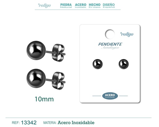 [13342] Pendiente bola 10mm acero color negro - Joyería de acero inoxidable