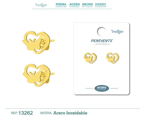[13262] Pendiente acero inoxidable color dorado - Joyería de acero inoxidable
