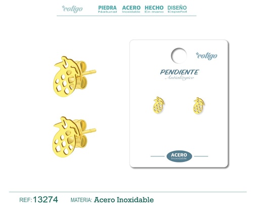 [13274] Pendiente acero inoxidable color dorado - Joyería de acero inoxidable