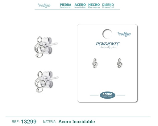 [13299] Pendiente acero inoxidable color plateado - Joyería de acero inoxidable