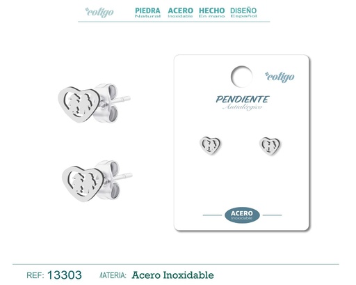 [13303] Pendiente acero inoxidable color plateado - Joyería de acero inoxidable