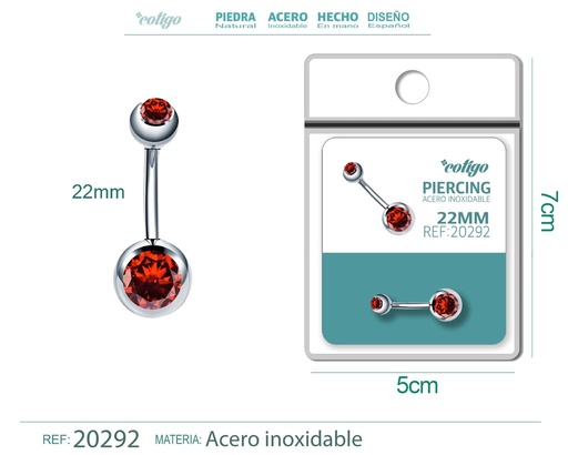[20292] Piercing de acero antialérgico color plateado con rojo - Joyería y accesorios