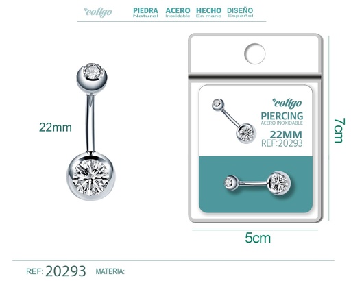 [20293] Piercing de acero antialérgico color plateado con transparente - Joyería y accesorios