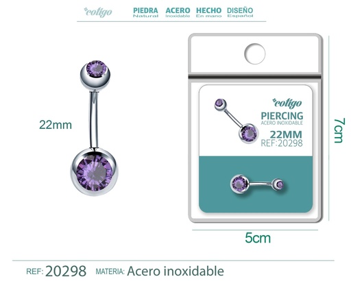 [20298] Piercing de acero antialérgico color plateado con violeta - Joyería y accesorios