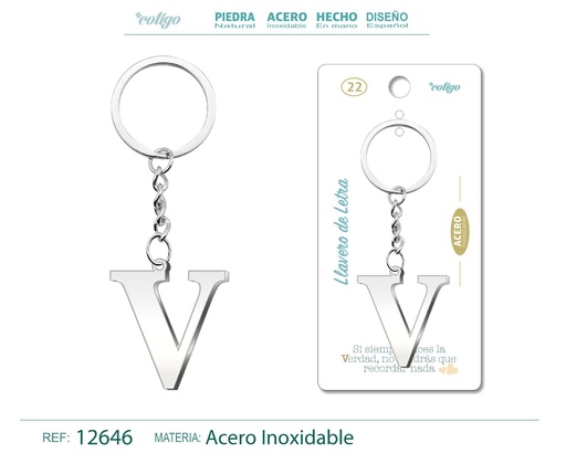 [12646] Llavero de acero con letra V - Accesorios de moda