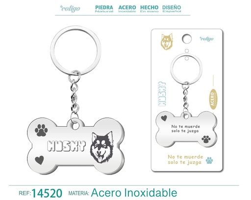 [14520] Llavero de acero con perro husky - Accesorios de mascotas